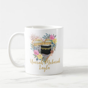 Caneca De Café Umrah Mubarak Coração Floral Kaabah Mug
