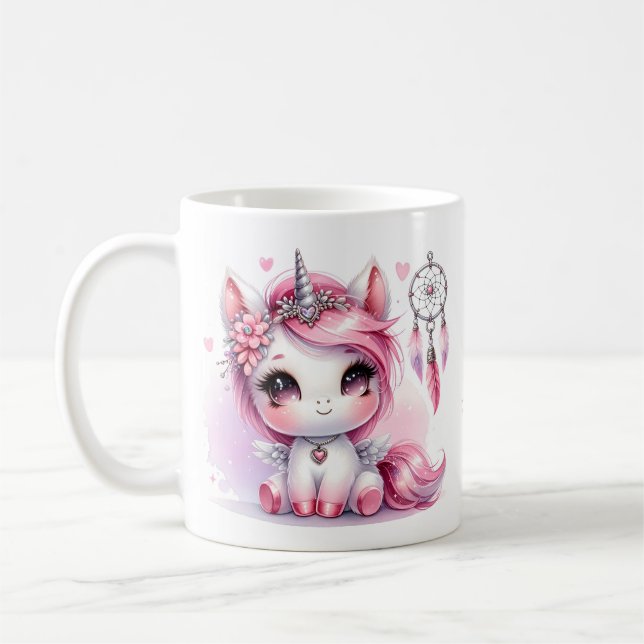 Caneca De Café Unicorn Cute Whimsical Girly Personalised Name (Esquerda)