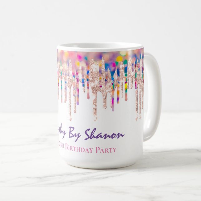 Caneca De Café Unicorn Hológrafo Rainbow Drip Bride Sweet 16th (Frente Esquerda)