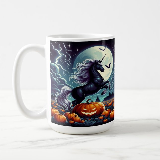 Caneca De Café Unicorn Rearing Spooky Halloween Pumpkin (Esquerda)