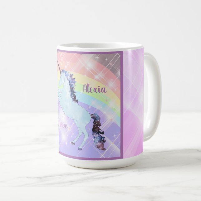 Caneca De Café Unicórnio, arco-íris, para raparigas, crianças, fe (Frente Esquerda)