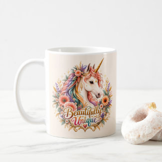 Caneca De Café Unicórnio Boho Floral Misticamente Único e Belo