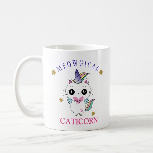 Caneca De Café Unicórnio bonito Caticorn (Esquerda)