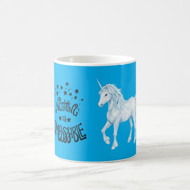 Caneca De Café Unicórnio Branco Azul Água Nada é Impossível (Centro)