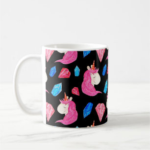 Caneca De Café Unicórnio, cristais: padrão mágico de aquarela.