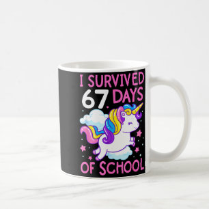 Caneca De Café Unicórnio Engraçado Eu Sobrevivi 67 Dias De Escola
