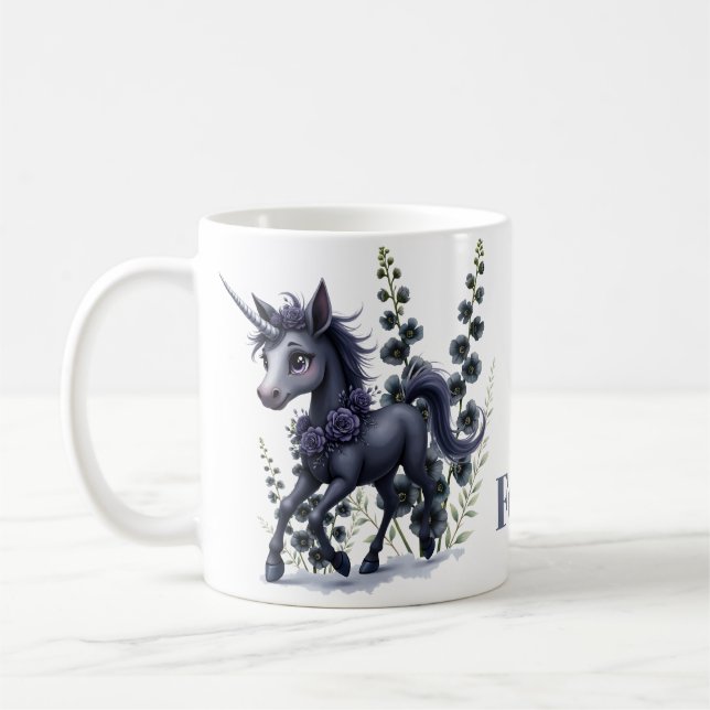 Caneca De Café unicórnio estilizado em esplendor floral. (Esquerda)
