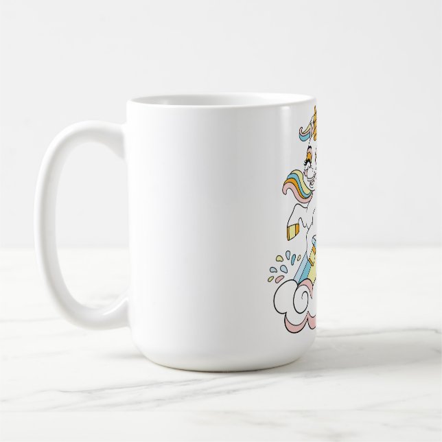 Caneca De Café Unicórnio fofo em um arco-íris (Esquerda)