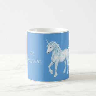 Caneca De Café Unicórnio Mágico Branco Azul Água