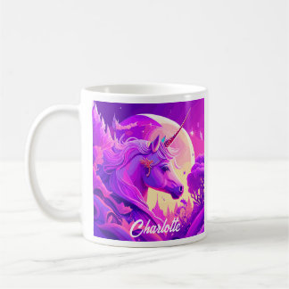 Caneca De Café Unicórnio mágico sob o luar