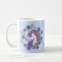 Caneca De Café Unicórnio Margaridas Azuis