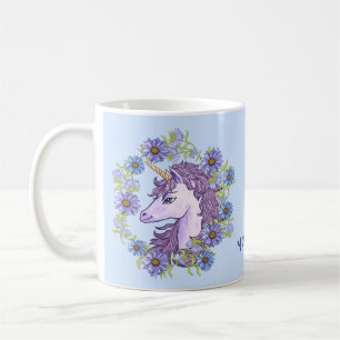 Caneca De Café Unicórnio Margaridas Azuis