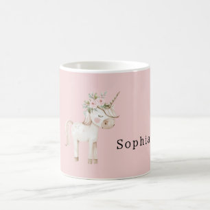 Caneca De Café Unicórnio Rosa Floral