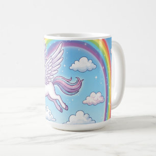 Caneca De Café Unicórnio Voador de Desenho Animado com Arco-íris
