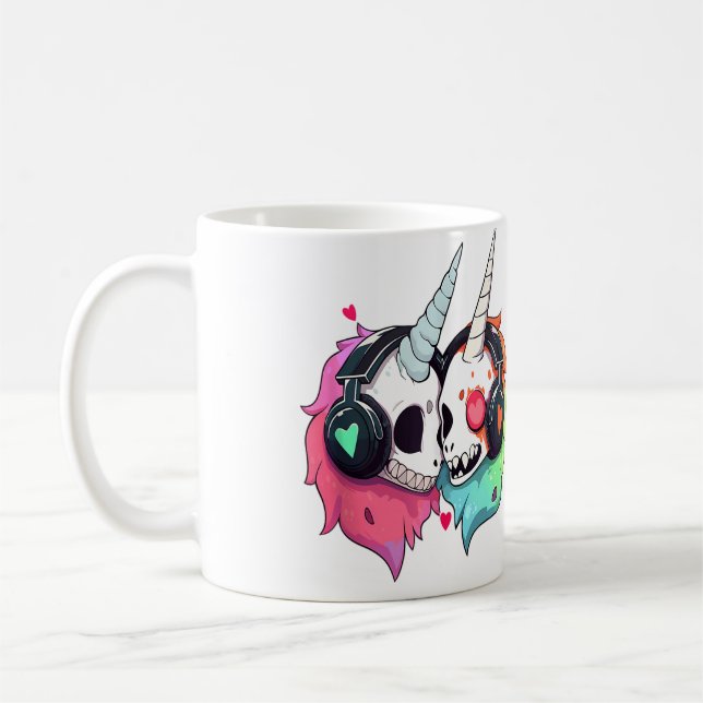 Caneca De Café Unicórnio Zumbi Fofo Dj Edm Rave (Esquerda)