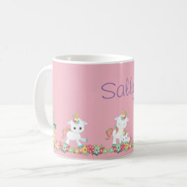 Caneca De Café Unicórnios bonitos e Floral Personalizados
