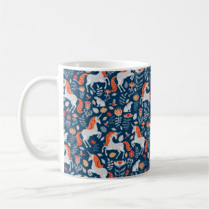 Caneca De Café Unicórnios, coelhos, pássaros, flores em um fundo 