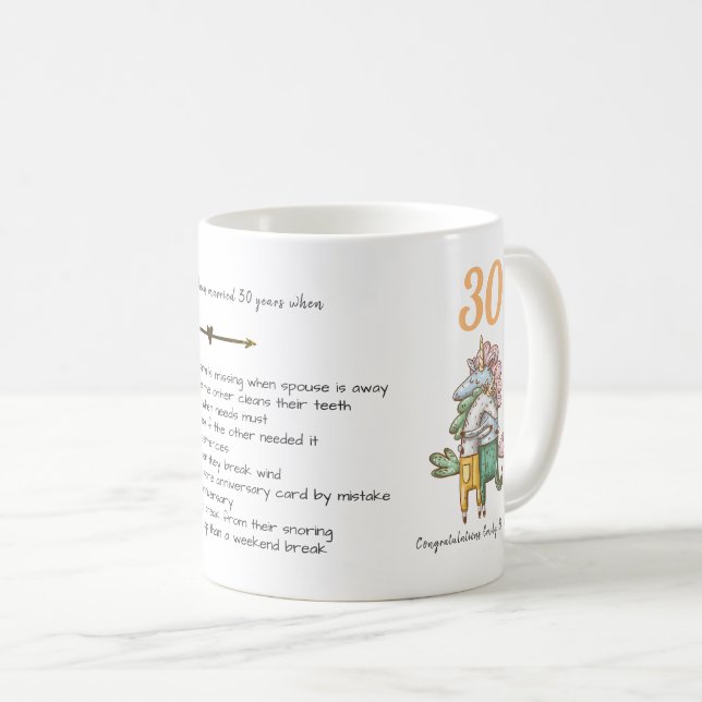 Caneca De Café Unicórnios de 30 do FunNY Casamento Personalizados (Frente Esquerda)