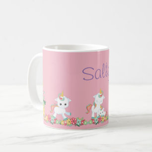 Caneca De Café Unicórnios Florais Rosa Personalizados