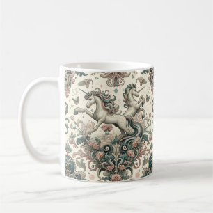 Caneca De Café Unicórnios Místicos Vitorianos: Floral Encantado