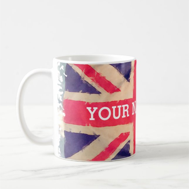 Caneca De Café Union JACK FLAG grunge + seu texto (Esquerda)