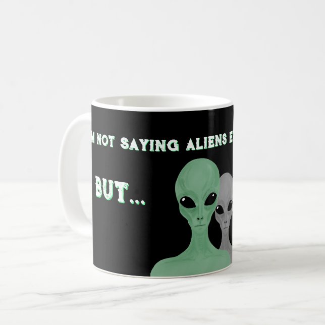 Caneca De Café Unique Hand Drawn Multi Coloured Aliens  (Frente Esquerda)