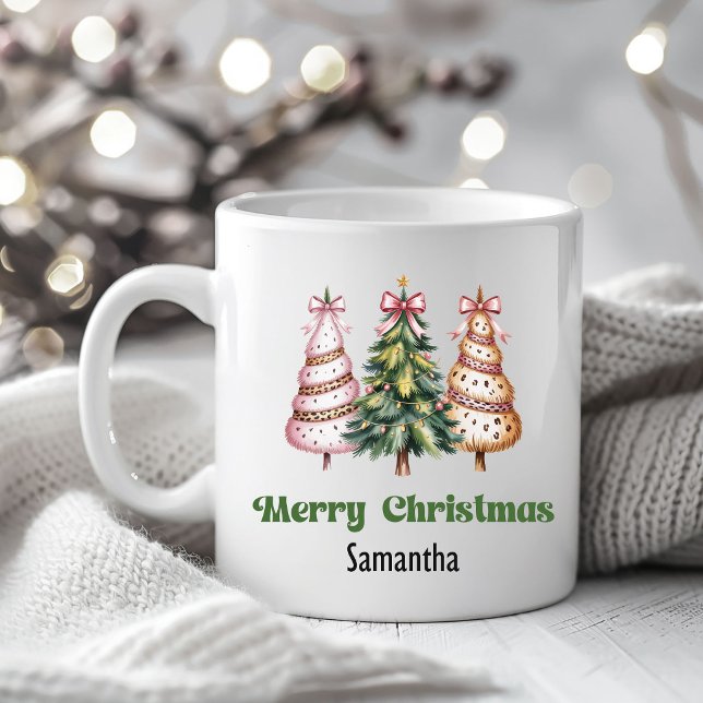 Caneca De Café Unique Leopard Christmas Trees Personalized Mug (Unique Leopard Christmas Trees Personalized Mug)