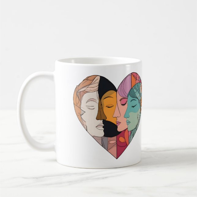 Caneca De Café Unity Heart Diverse Faces Line Art Diversity  (Esquerda)