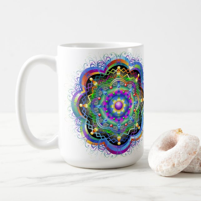 Caneca De Café Universo Mandala Cores Psicodélicas (Com Donut)