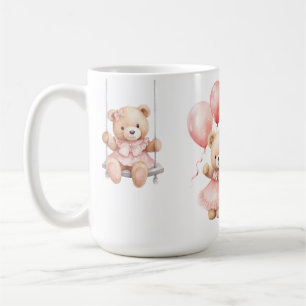 Caneca De Café Ursa de Aguarela Personalizada Menina 1º Aniversár