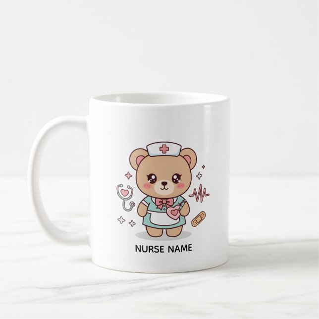 Caneca De Café Ursa de Enfermeira Teddy – Presente Personalizado  (Esquerda)