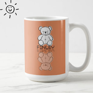 Caneca De Café Ursa de pelúcia rosa fofa reflexão doodle nome per