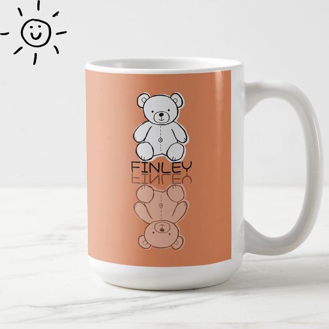 Caneca De Café Ursa de pelúcia rosa fofa reflexão doodle nome per (Criador carregado)