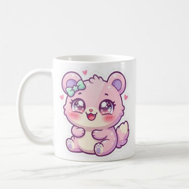 Caneca De Café Ursa Rosa Fofa Kawaii Pastel Chibi Coração St (Esquerda)