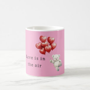 Caneca De Café Ursinho Balões de Coração Vermelho