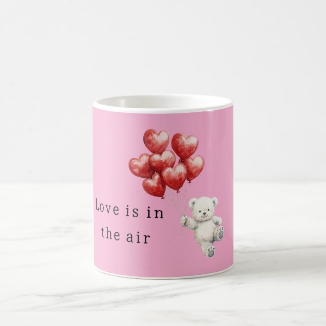 Caneca De Café Ursinho Balões de Coração Vermelho (Centro)
