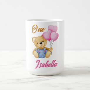 Caneca De Café Ursinho de Aquarela Primeiro Aniversário Bebê