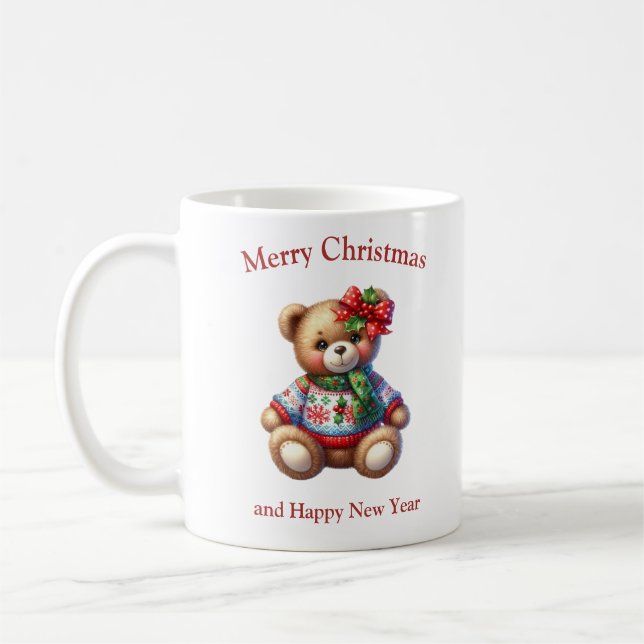Caneca De Café Ursinho de Natal com arco (Esquerda)