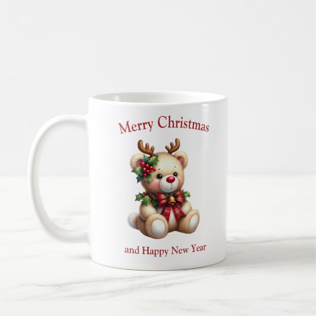 Caneca De Café Ursinho de Natal com cervo-borrife (Esquerda)