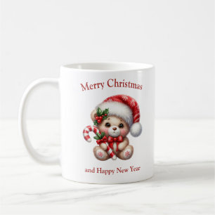 Caneca De Café Ursinho de Natal com doces sorrindo