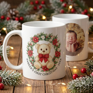 Caneca De Café Ursinho de Pelúcia Floral Primeiro Natal do Bebê