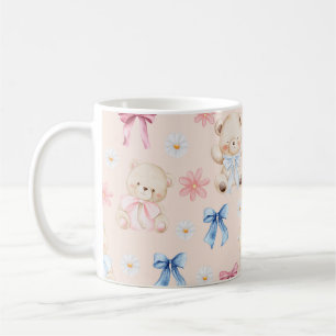 Caneca De Café Ursinhos de pelúcia com laço fofo padrão contínuo