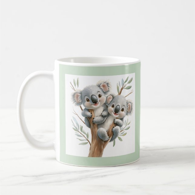 Caneca De Café Ursinhos Koalás Abraçados Na Árvore, BFF, Personal (Esquerda)