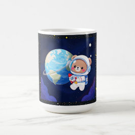 Caneca De Café Urso Astronauta Orbitando a Terra