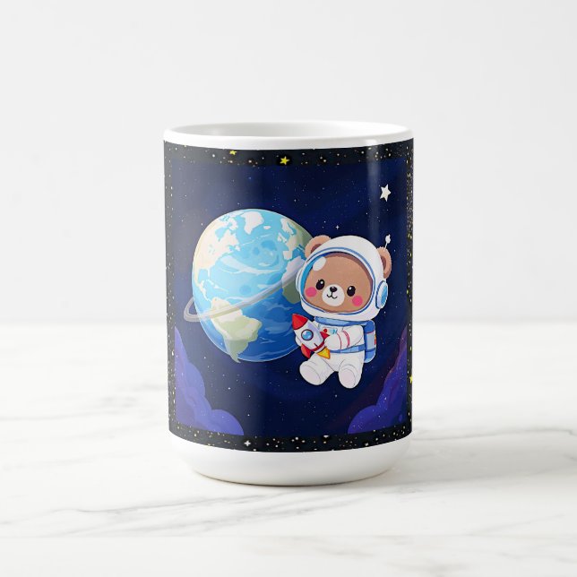 Caneca De Café Urso Astronauta Orbitando a Terra (Centro)
