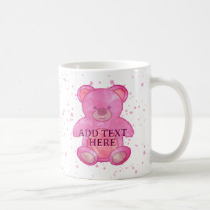 Caneca De Café Urso Bebê Escuro Em Texto Personalizado Cor-De-Ros
