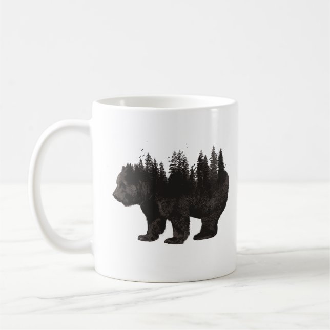 Caneca De Café Urso Castanho com uma floresta atrás (Esquerda)