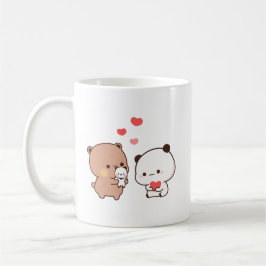 Caneca De Café Urso chibi panda, leite e coração de mocha