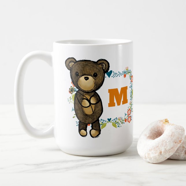 Caneca De Café Urso-Cinto, Flor Amarelo E Monograma De Farinha Fl (Com Donut)