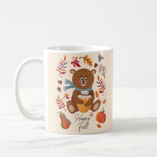Caneca De Café Urso de bebê outono fofo com mel e texto personali (Esquerda)